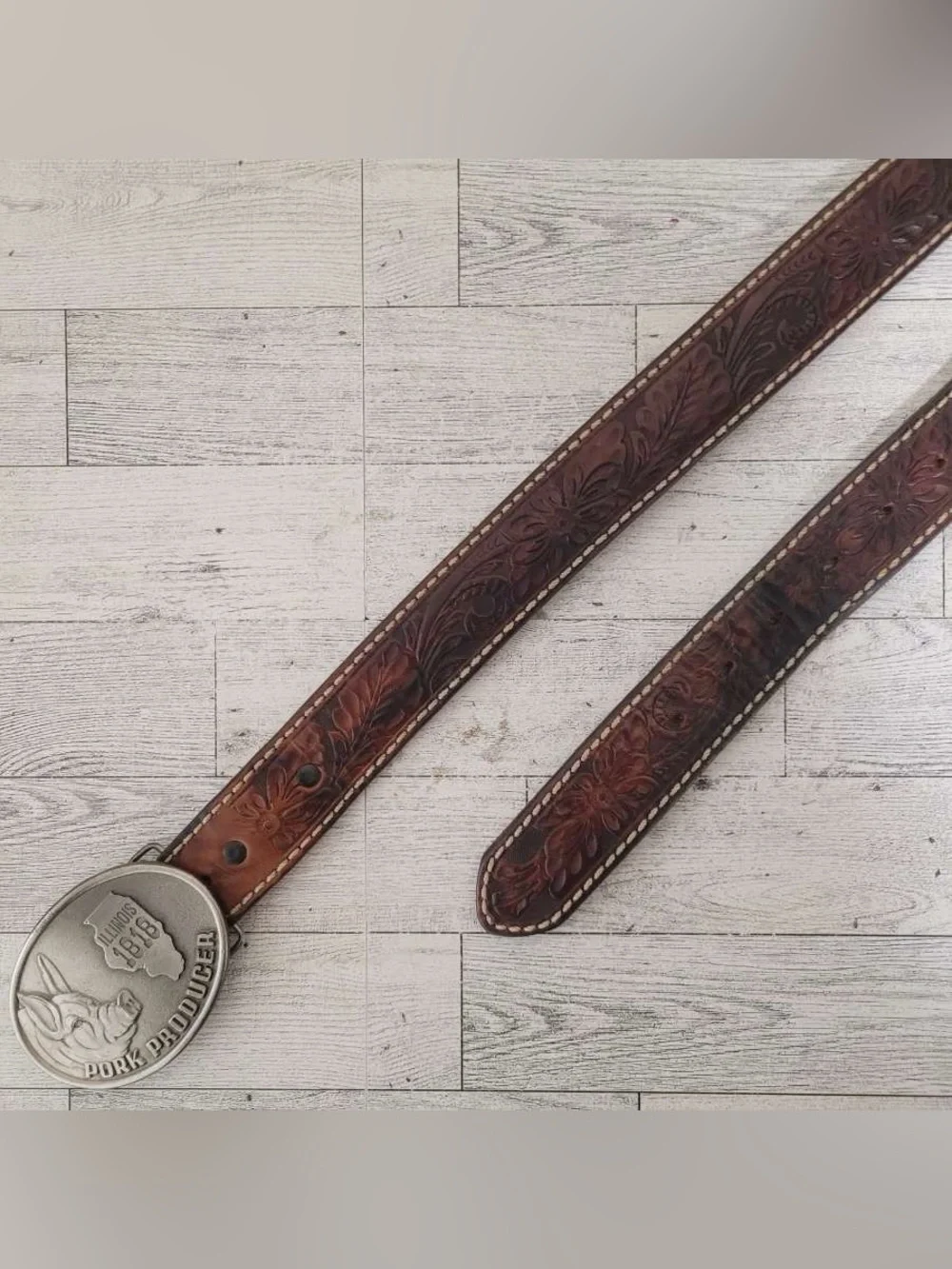 Men's Tony Lama Brown Leather Pork Producer Tooled  Western Cowboy Belt Size 38